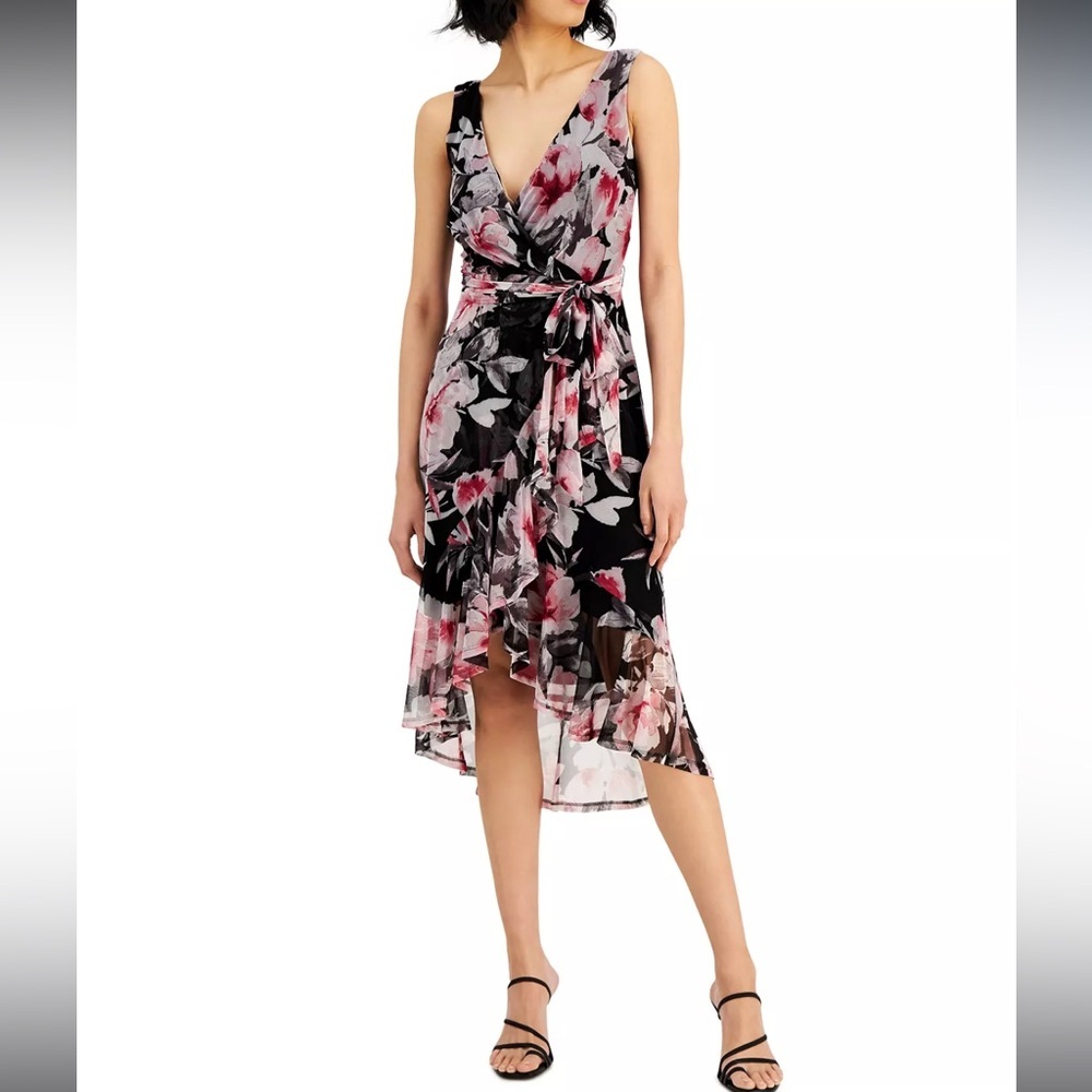 CONNECTED Floral High-Low Ruffled Bottom Dress Tie Waist Size 8 NWT - Picture 6 of 11